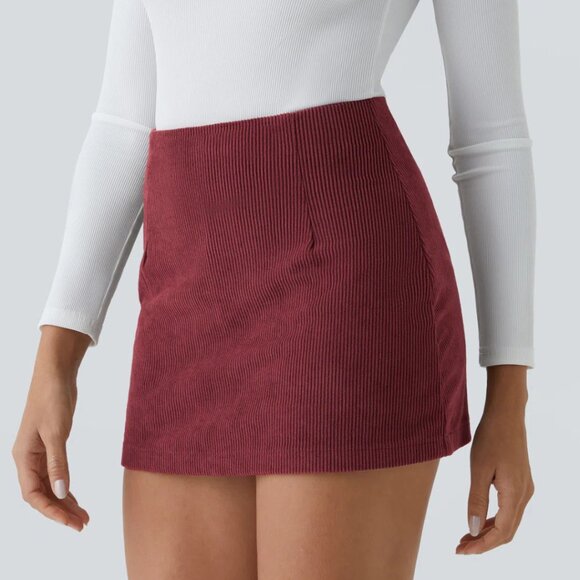 HALARA High Waist 2 In 1 Corduroy Burgundy Mini Skort Various Sizes NWT - Picture 5 of 13